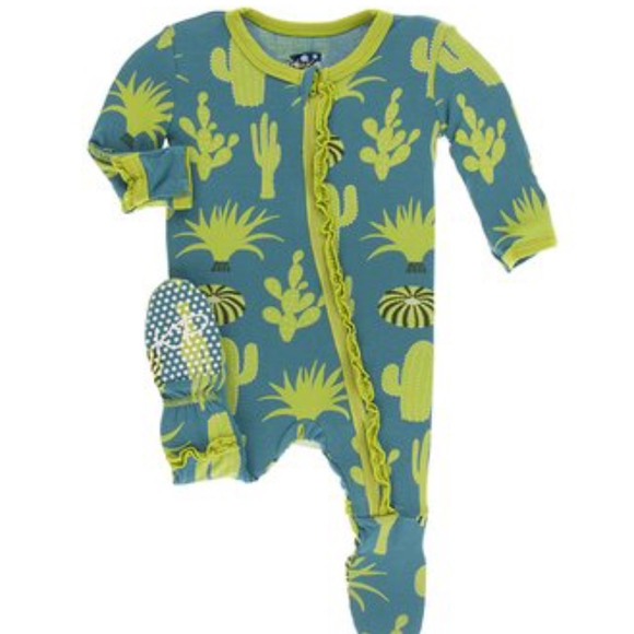 Kickee Pants Other - Kickee Pants: Ruffle Zipper Footie Seagrass Cactus